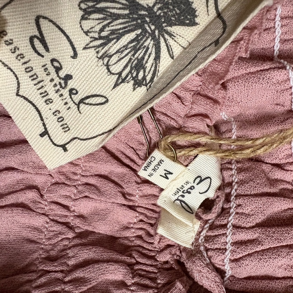 Easel Blush Smocked Neckline Blouse - Picture 3 of 6